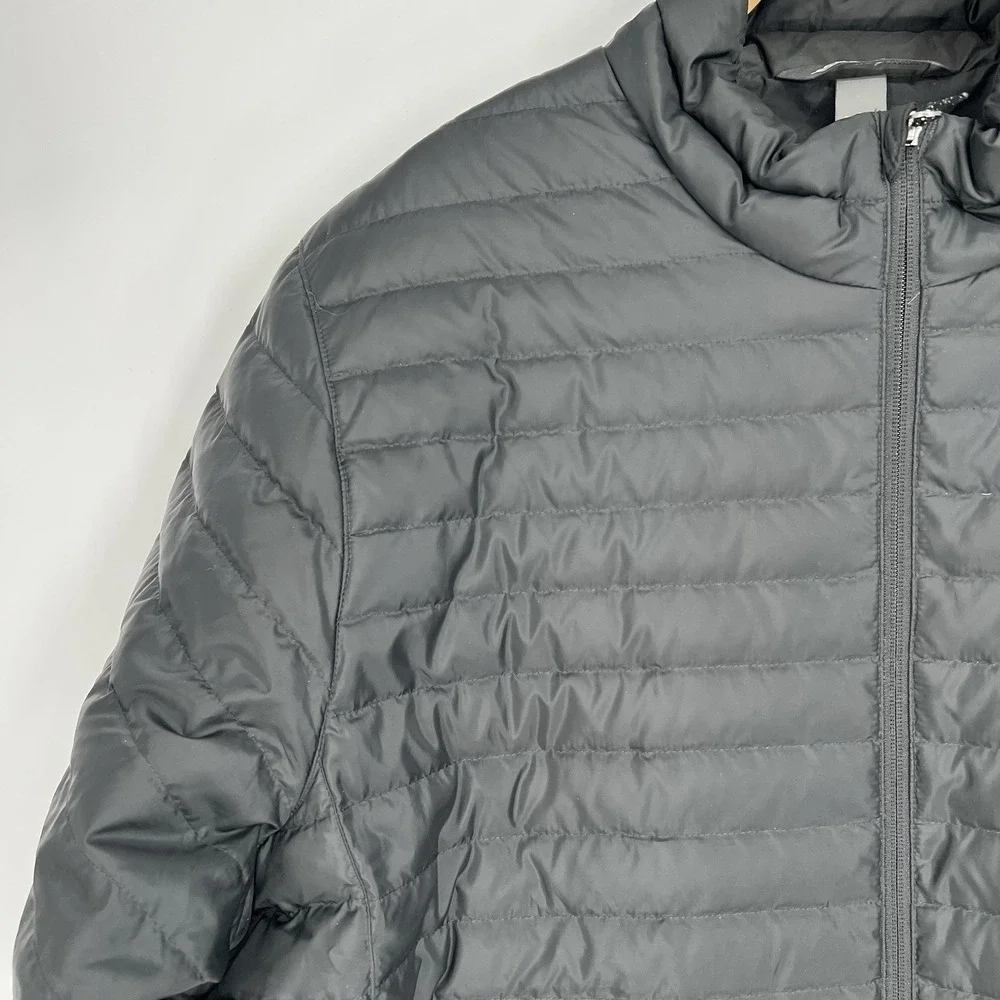 Eddie Bauer Puffer Jacket Mens 2XL Black Solid Full Zip Down Filled Quilted Logo